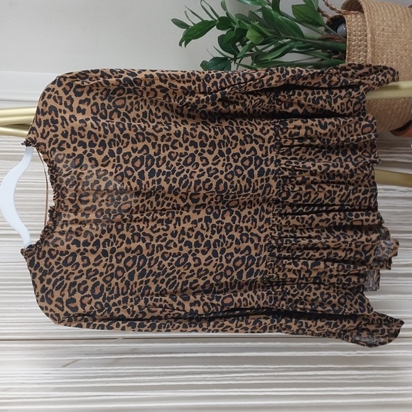 Time and Tru Peasant Top Leopard Print Long Sleeve Round Neck Tassels Size Large - Picture 10 of 12